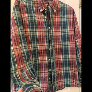 Dockers L Indigo red green plaid button down shirt